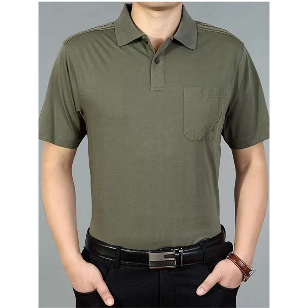 Verão de manga curta camiseta masculina lapela meia-idade cor sólida meia-idade idosos tamanho grande solto Casual camis
