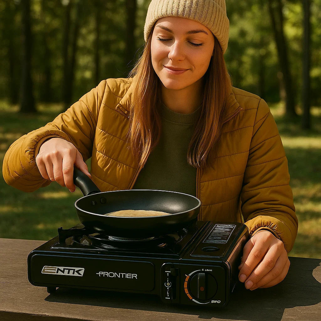 Fogareiro de Mesa 220V Frontier Preto para Camping Preparo de Refeições Levar em Viagem Grill Chapa