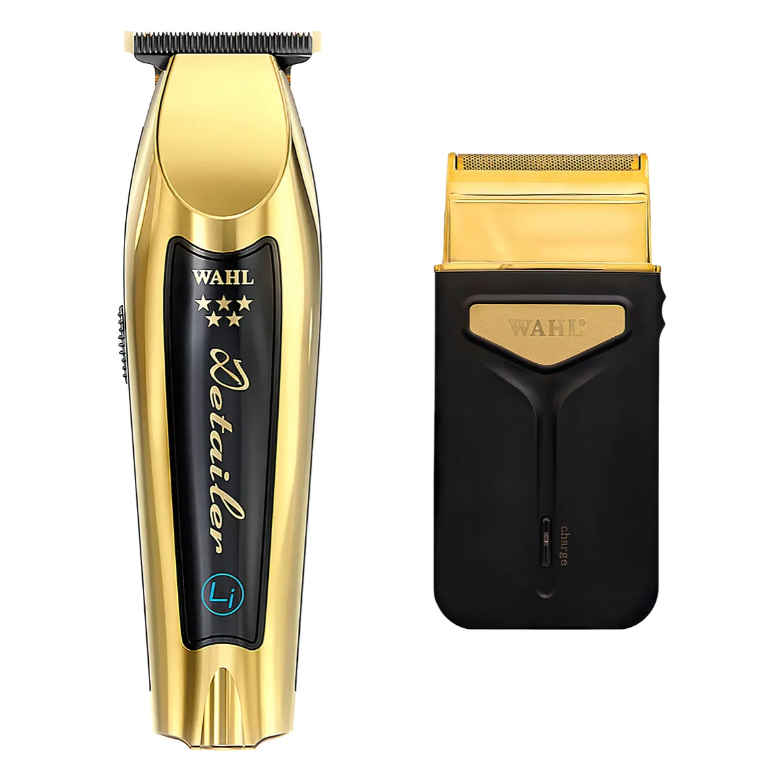 Kit Maquina Wahl Detailer Li Gold + Travel Shaver Pro Bivolt Dourado 127/220v