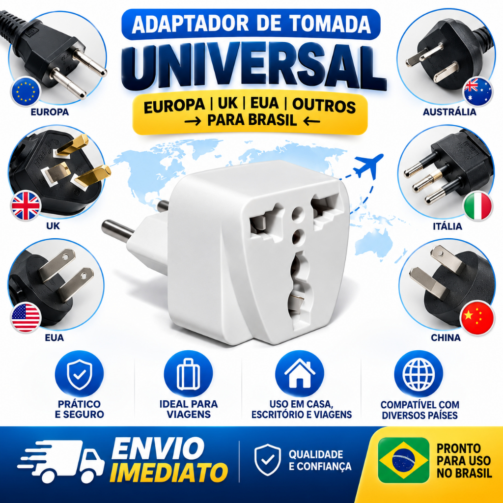 Tomada Adaptador Universal Padrão Europeu Uk Para Brasil 110V/220V