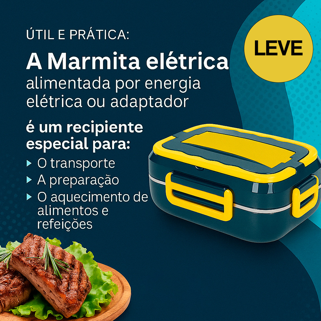 Marmita Elétrica Veicular Com Divisórias Portátil Bivolt 110v/220v 12v 24v