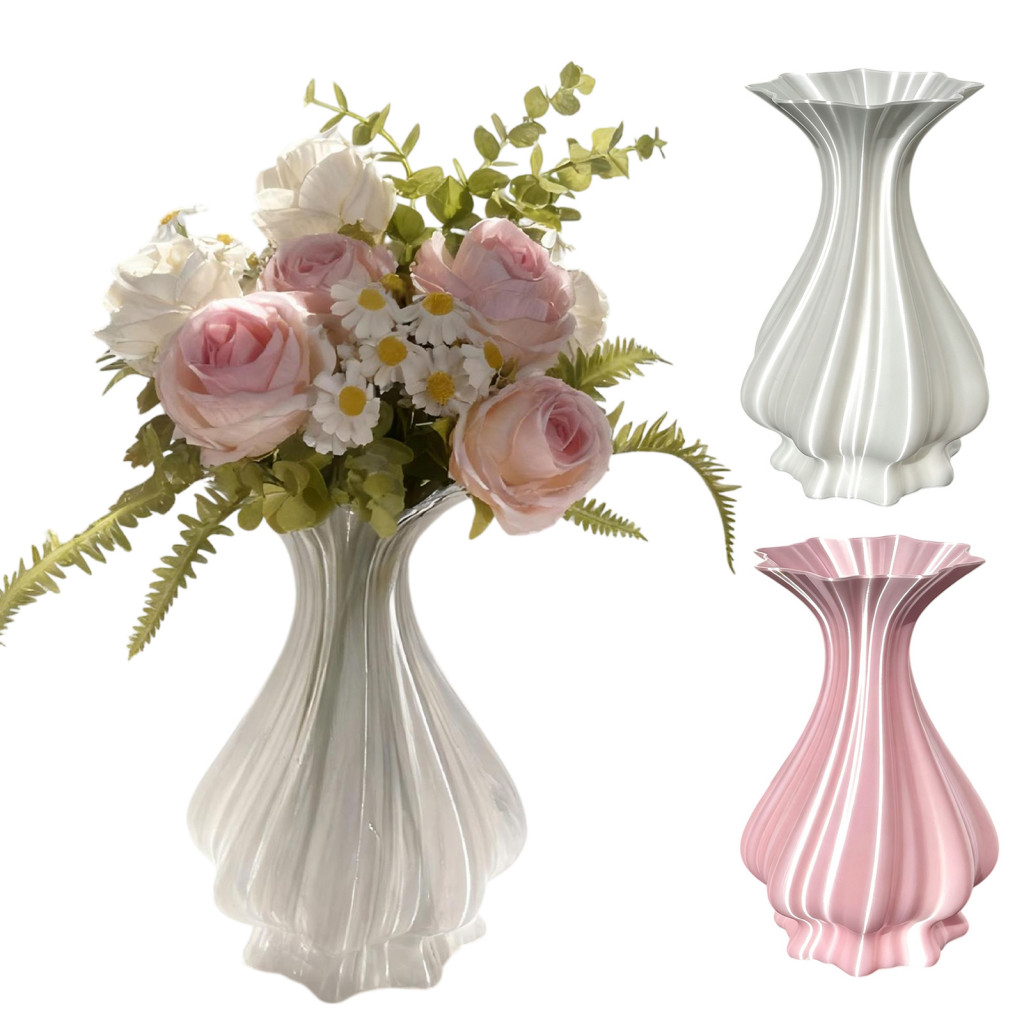 Modern Wavy 3d Printed Flower Vase – Artistic Ribbed Table Centerpiece Decorative Home for Room Bedroom Stylish Floral