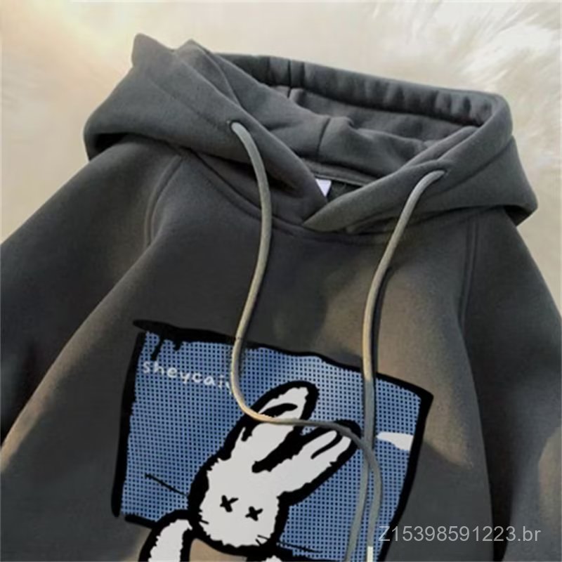 Americano oversize moletom com capuz feminino forro de lã pesada Street Wear solto outono inverno pulôver jaqueta femini