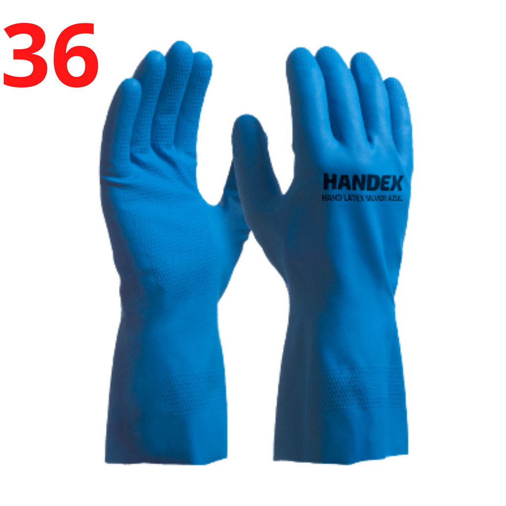 Kit 36 Luva Látex Azul Forro Verniz Silver Limpeza Pesada