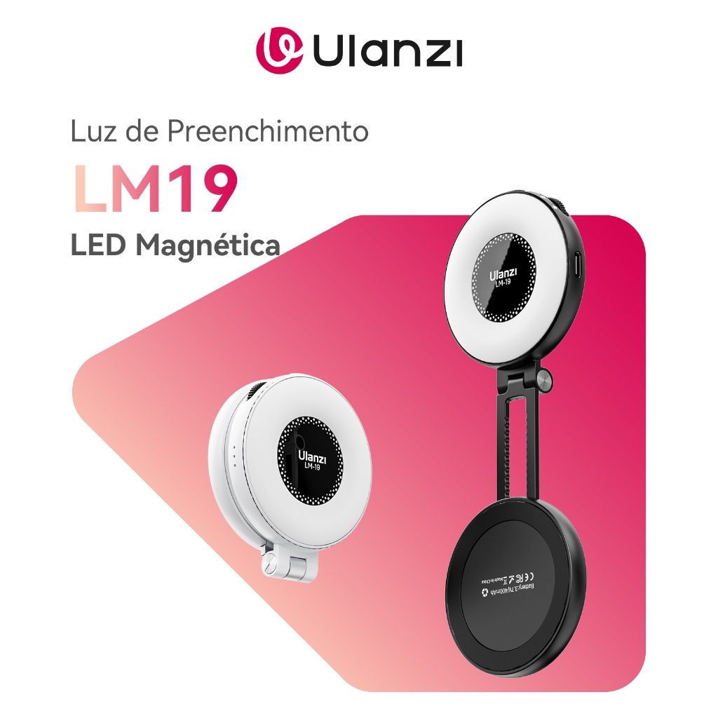 ULANZI LM19 Luz de Preenchimento LED Magnética Portátil, Compatível com MagSafe, para Selfie e Vlog