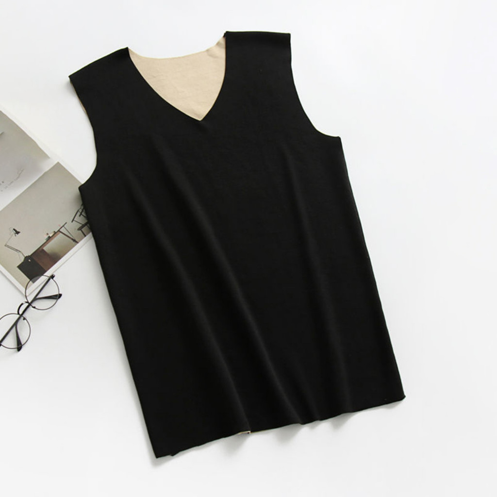 Temperature-locking Tank Tops Men Tight Top Men's V-neck Sleeveless Vest Seamless Reversible Pullover with Brushed Fabri