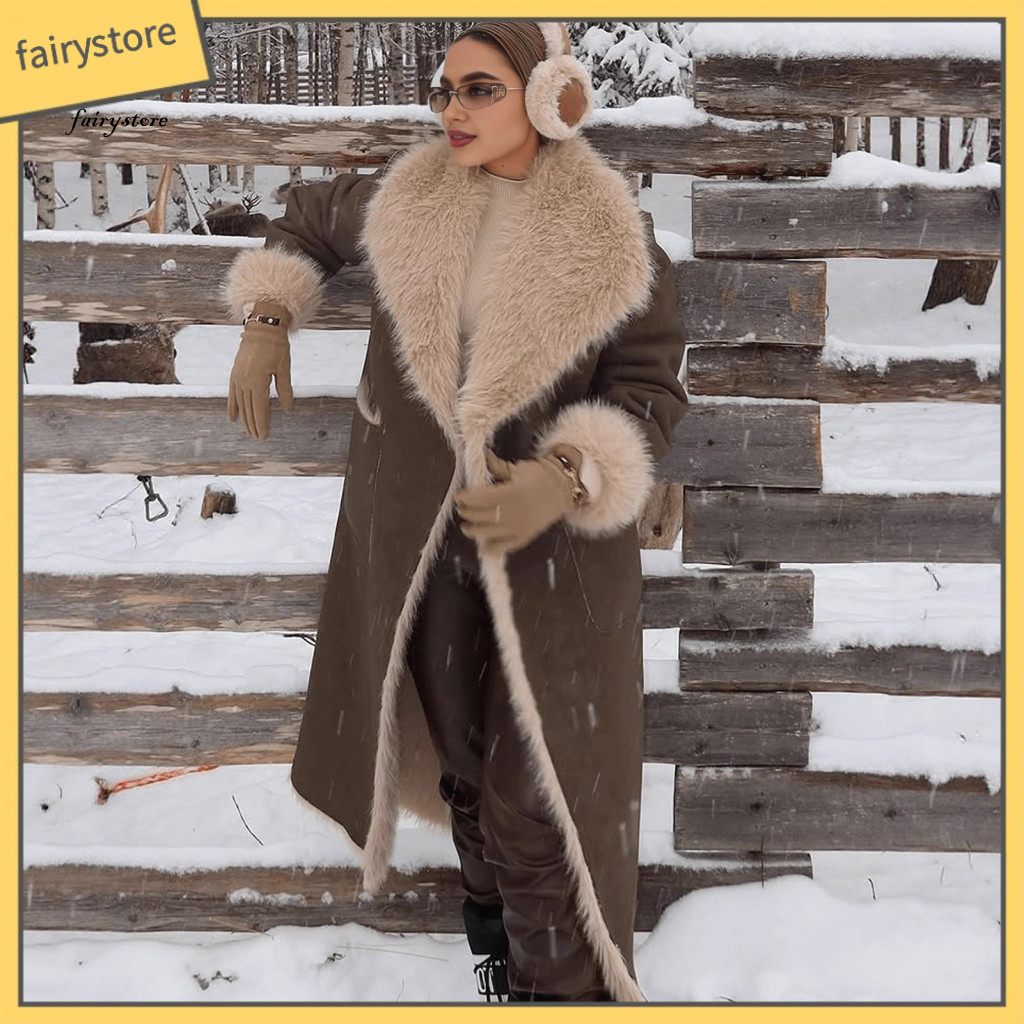 Winter Jacket for Ladies Women Long Coat Women’s Reversible Faux Fur Trench – Warm Fuzzy Fleece Sherpa Lined with Fu