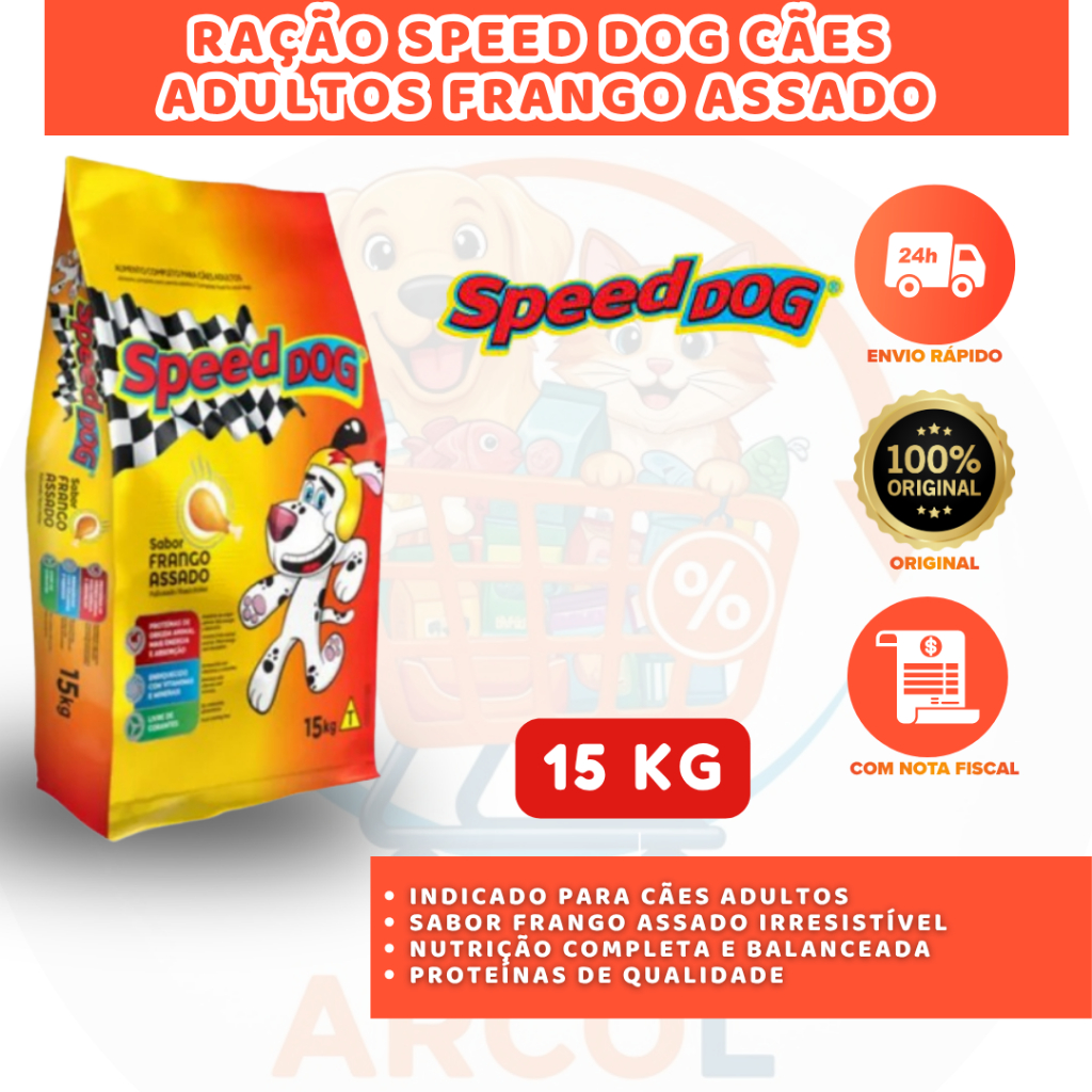 RAÇÃO SPEED DOG CÃES ADULTOS FRANGO ASSADO 15KG NUTRIÇÃO COMPLETA E SABOROSA