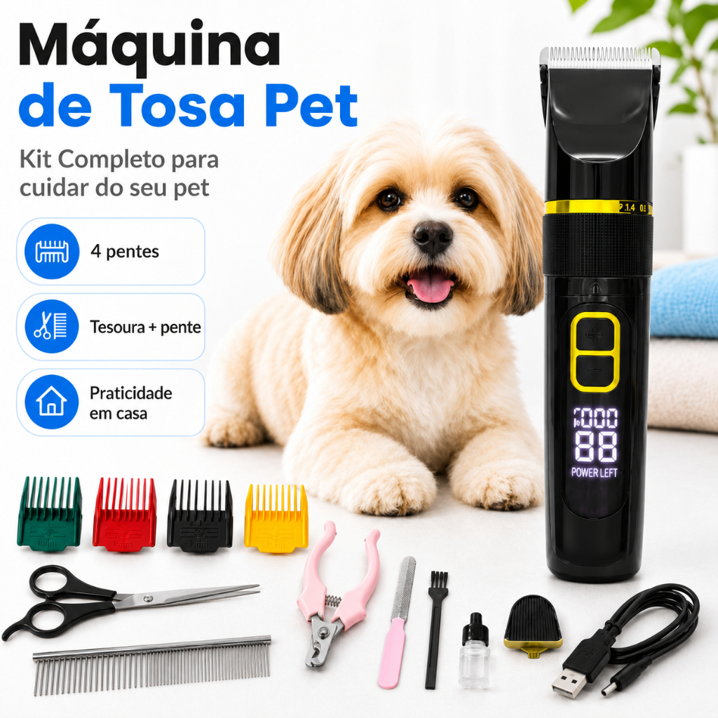 Maquina Tosa Profissional Pet Bivolt Sem Fio Kit Completo Cão Gato Tesoura Cortador Unha Baixo Ruido
