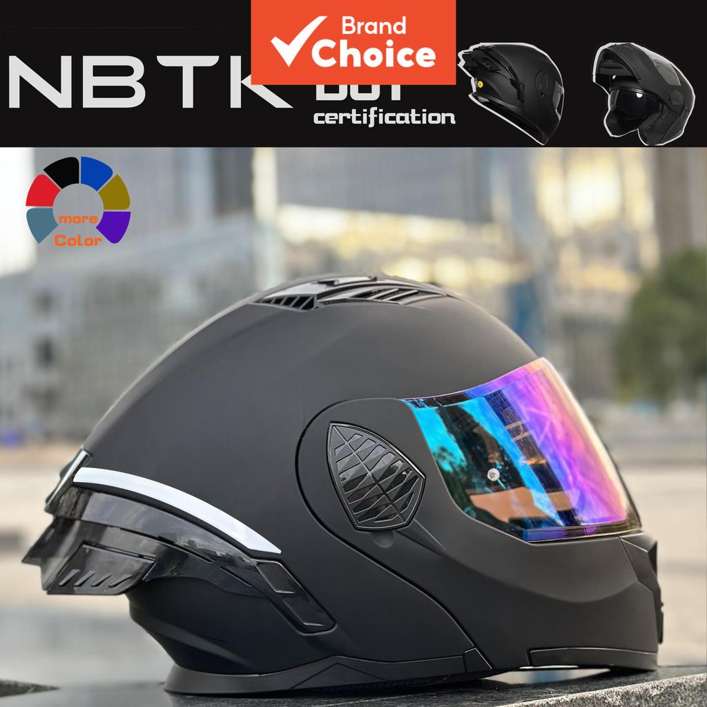 Capacete de moto NBTK com viseira levantável, preto fosco – Certificado DOT | Lente dupla | Casco ABS e acolchoamento