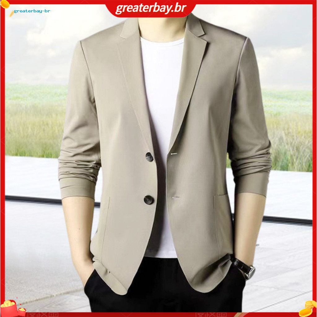 Men's Business Formal Suit Jacket Single Breasted Long Sleeve Blazer with Lapel Solid Color Workwear Coat Pockets Stylis
