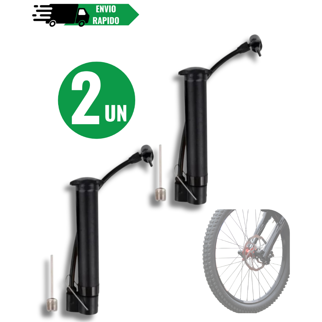 Kit 2 Bomba De Ar Manual Para Encher Pneu Bicicleta Bike Bola Com Suporte