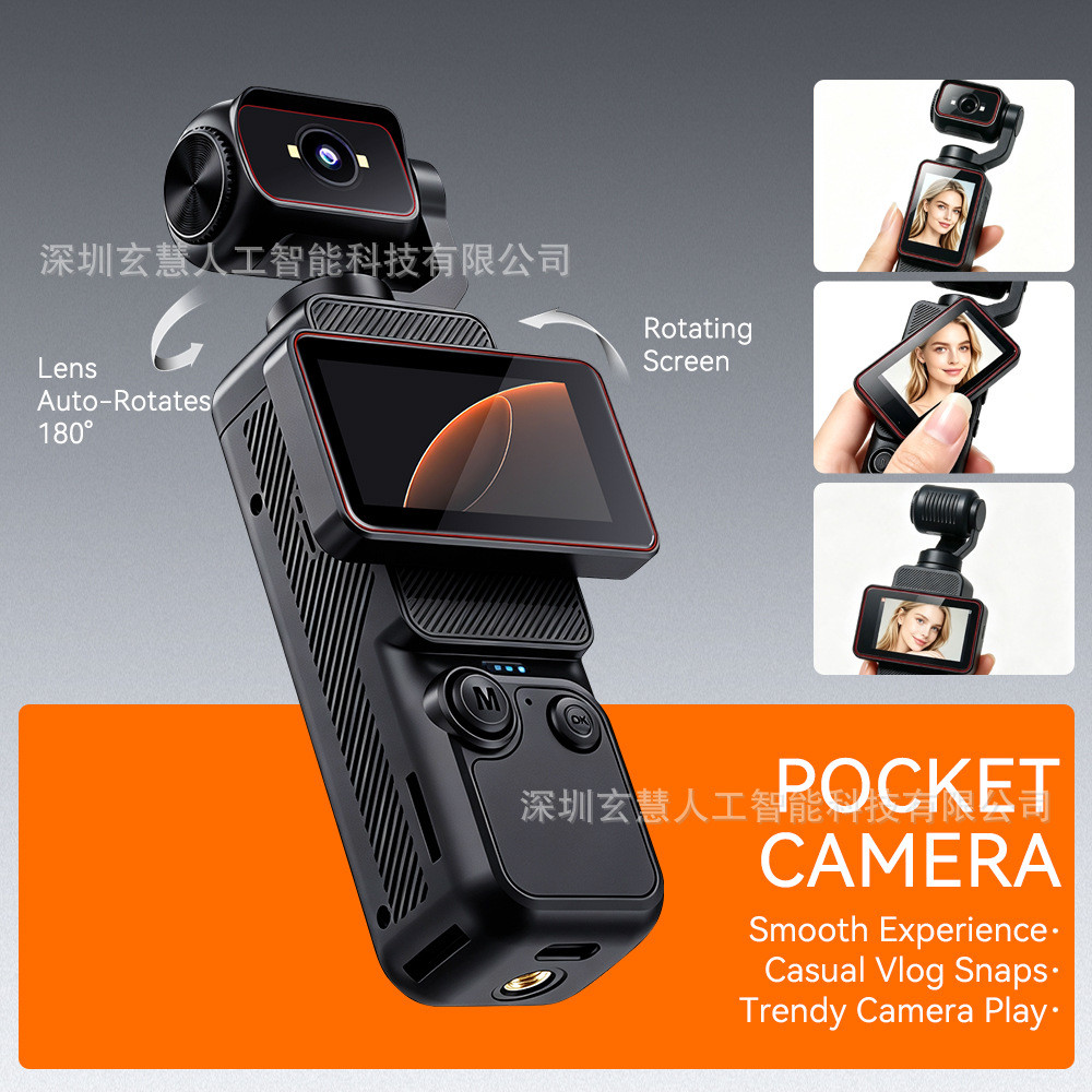 C10 Novo produto câmera esportiva Gimbal portátil, lente Flip 180°,, lente giratória automática, câmera Vlog com tela HD