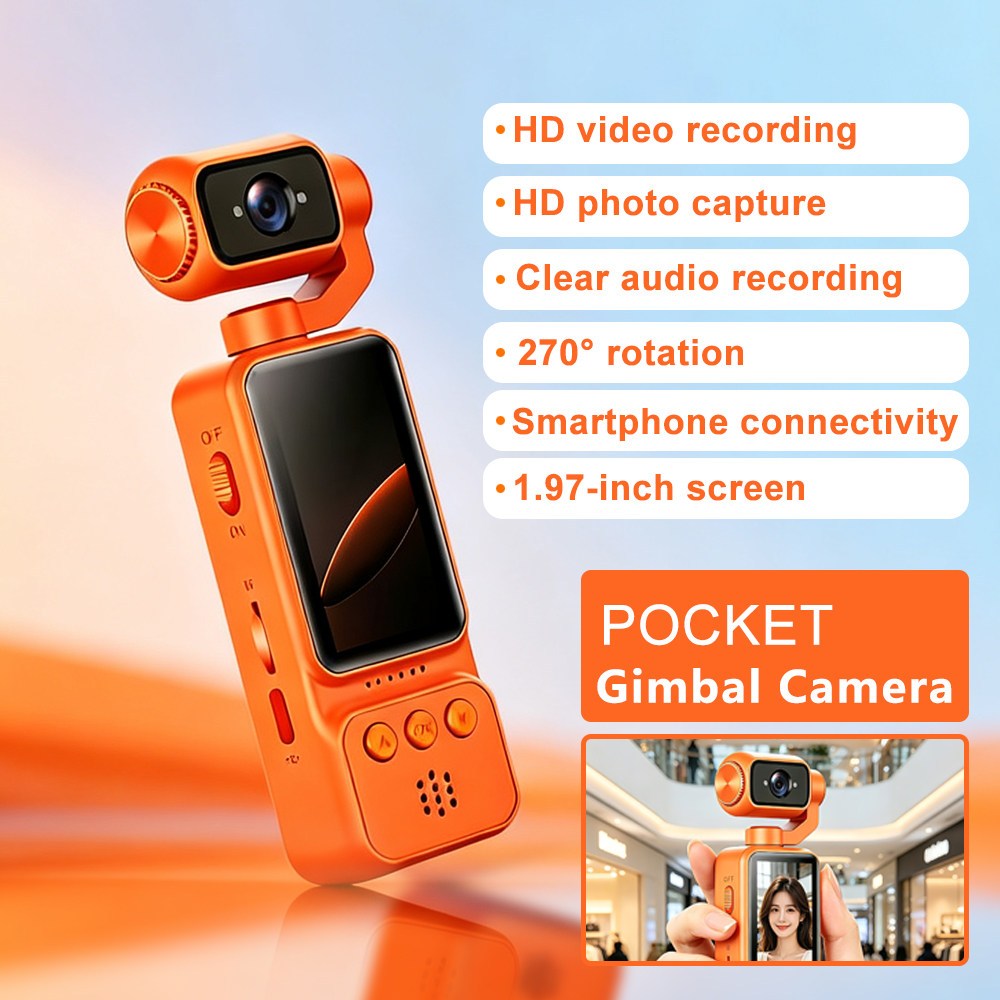 Câmera Vlog Gimbal De Bolso 80g Mini De Ação 270 ° Lente Giratória Transferência WiFi Gravador De Vídeo Esportivo Com Cl