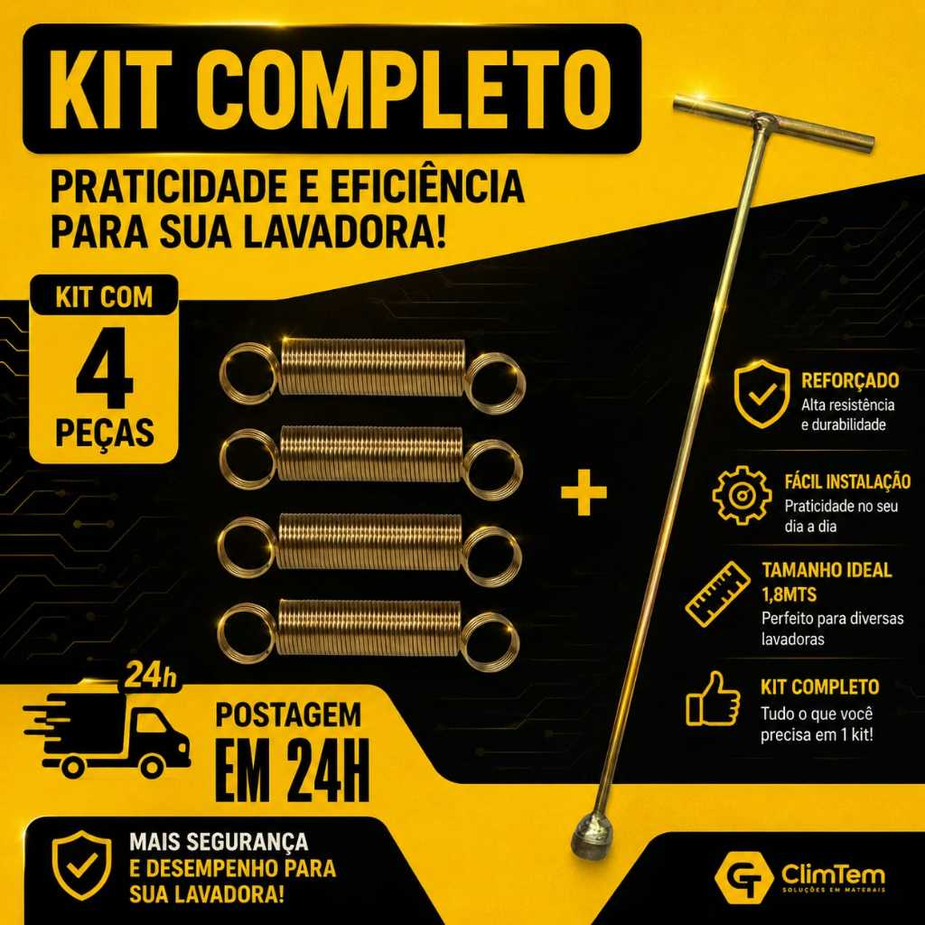 Kit Completo Chave T 10mm Longa para Agitador Lm 62cm + Conjunto de 4 Molas