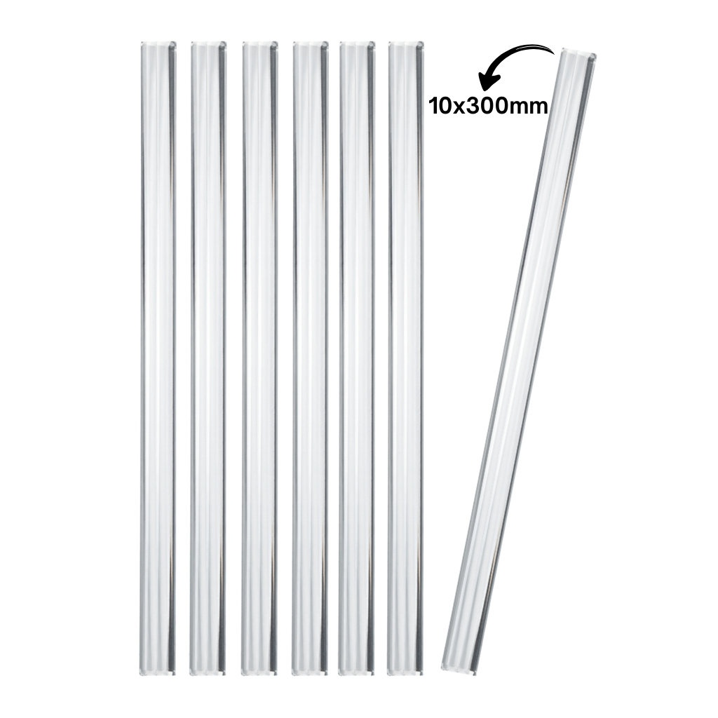 Kit 7 Bastão Agitador 10x300mm Vidro Boro 3.3 Maciço Ponta Lapidada