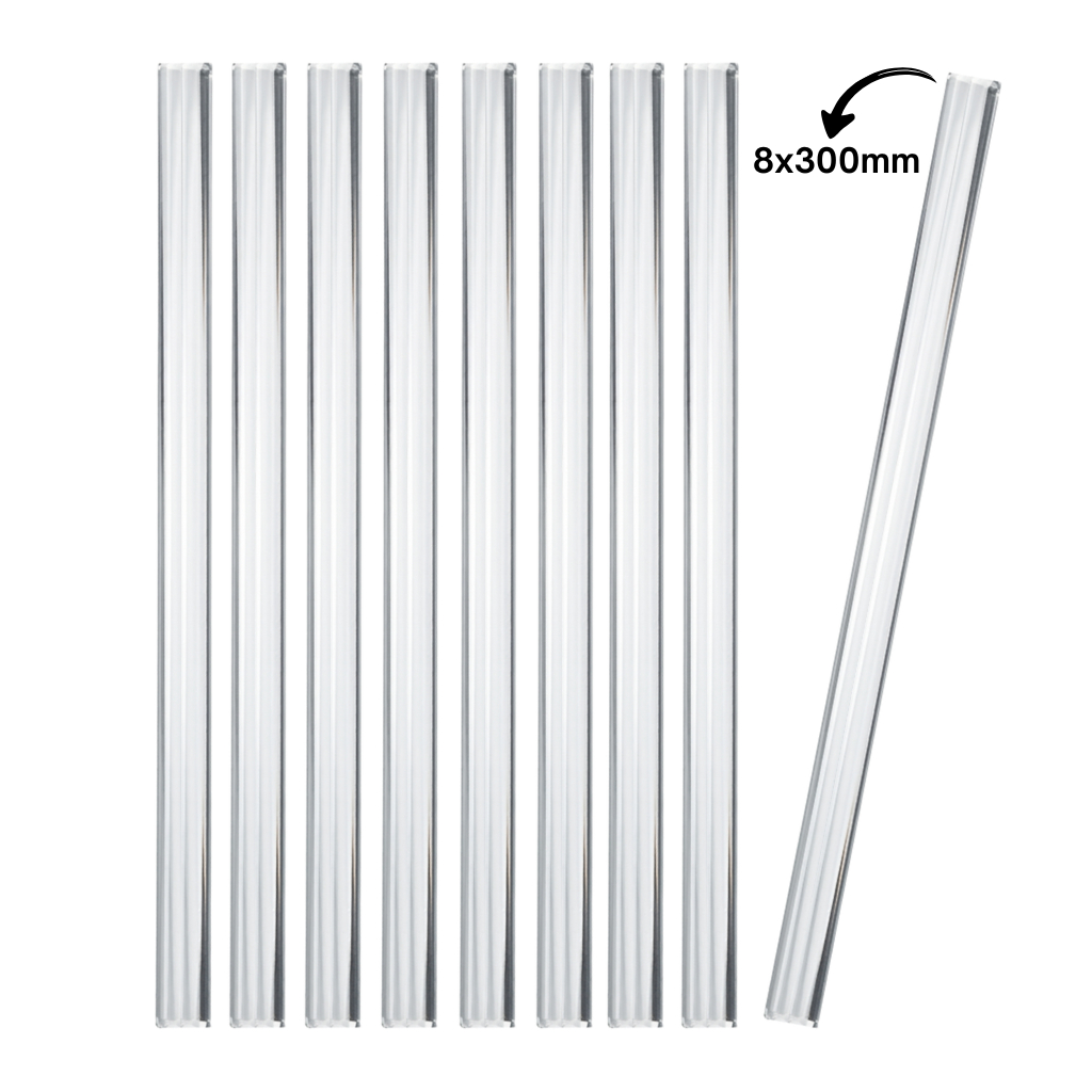Kit 9 Bastões Agitadores 8x300mm Vidro Boro 3.3 Maciço Ponta Lapidada