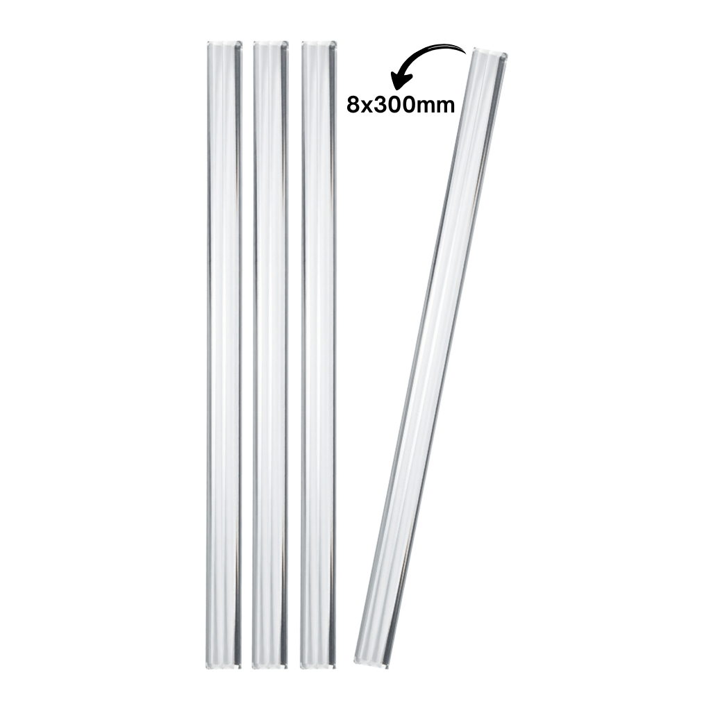 Kit 4 Bastões Agitadores 8x300mm Vidro Boro 3.3 Maciço Ponta Lapidada