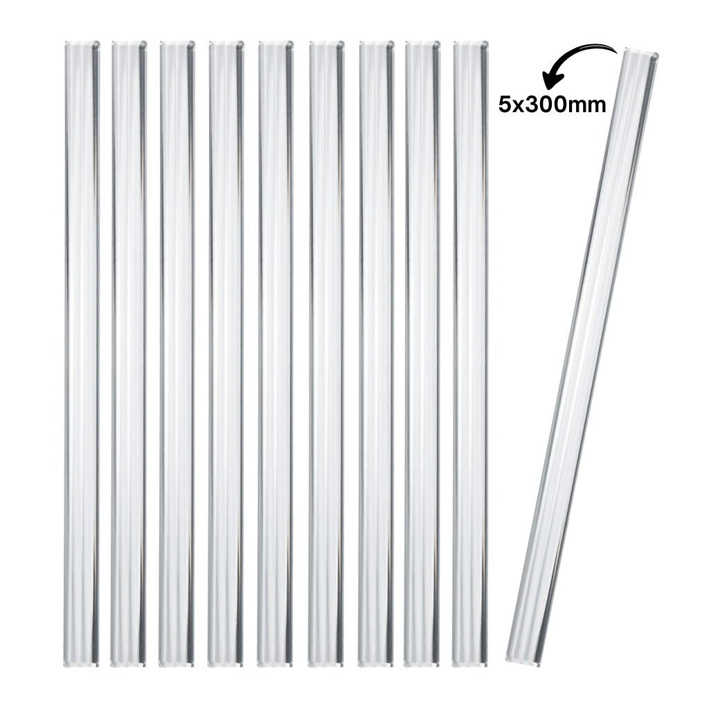 Kit 10 Bastões Agitador 5x300mm Vidro Boro 3.3 Maciço Ponta Lapidada