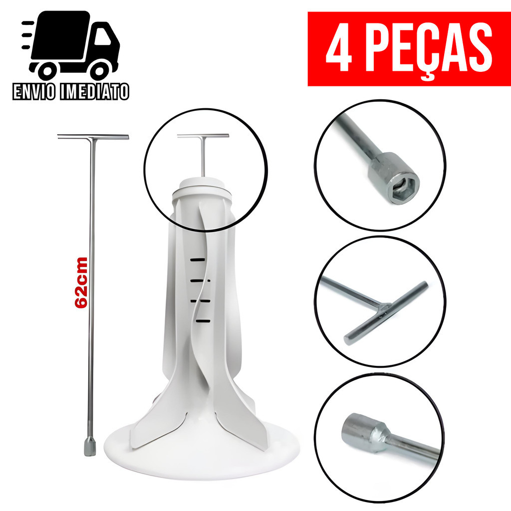 Kit 4 Chave T para Maquina de Lavar 10mm Longa 62cm  Agitador Brastemp Electrolux