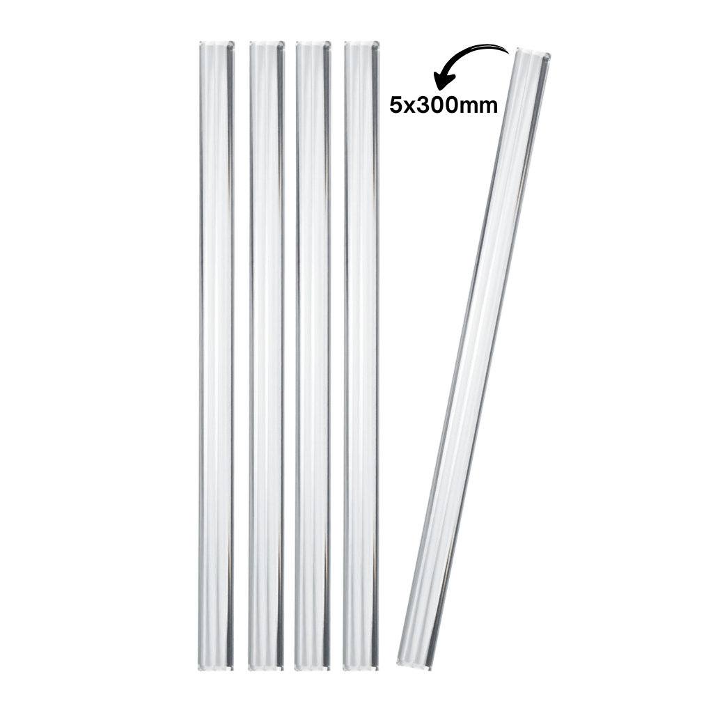 Kit 5 Bastões Agitadores 5x300mm Vidro Boro 3.3 Maciço Ponta Lapidada