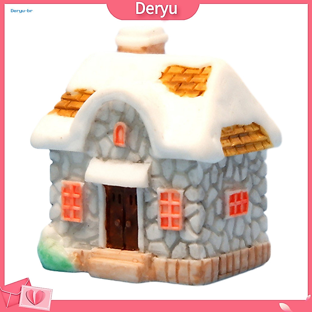 Miniature House Ornament Small Sculpture Christmas Figurine Resin Snow Village Statue Tiny Fairy Garden Moss Landscape D