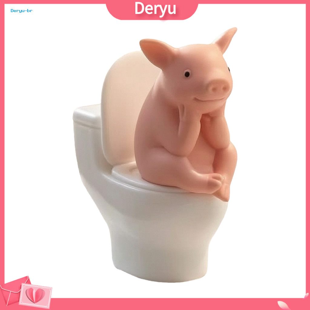 Tabletop Pig Decor Toilet Ornament Cute Miniature Pink Figurine – Sitting Thinking Statue Cartoon Farm Decoration for