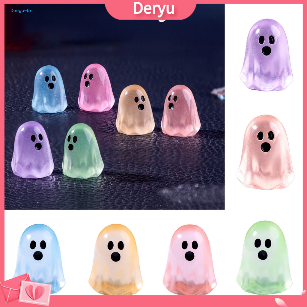 Glowing Ghost Figurines Miniature Collection 6pcs Glow the Dark Mini Figures Halloween Resin Ornaments Cute Decorations