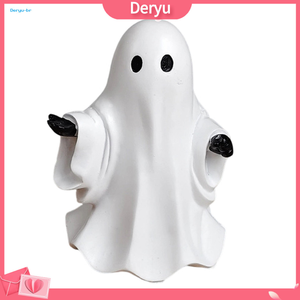 Ghost Room Decor Halloween Cute White Resin Figurine Decoration Miniature Matte Finish Tabletop Statue for Home Shelf Pa