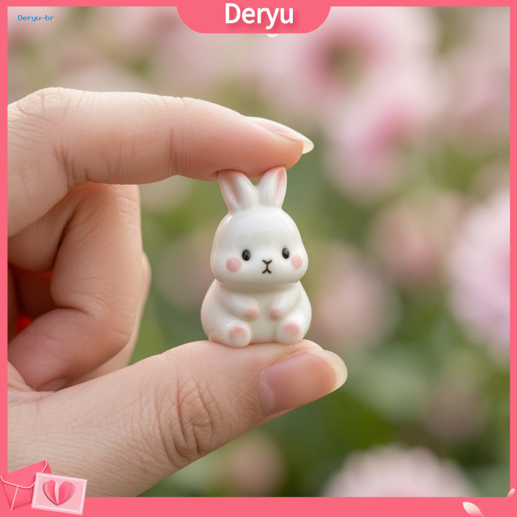 Miniature White Rabbit Figurines Japanese Pastoral Style Crafts 5pcs Cute Resin Mini – Kawaii Bunny Micro Landscape Or