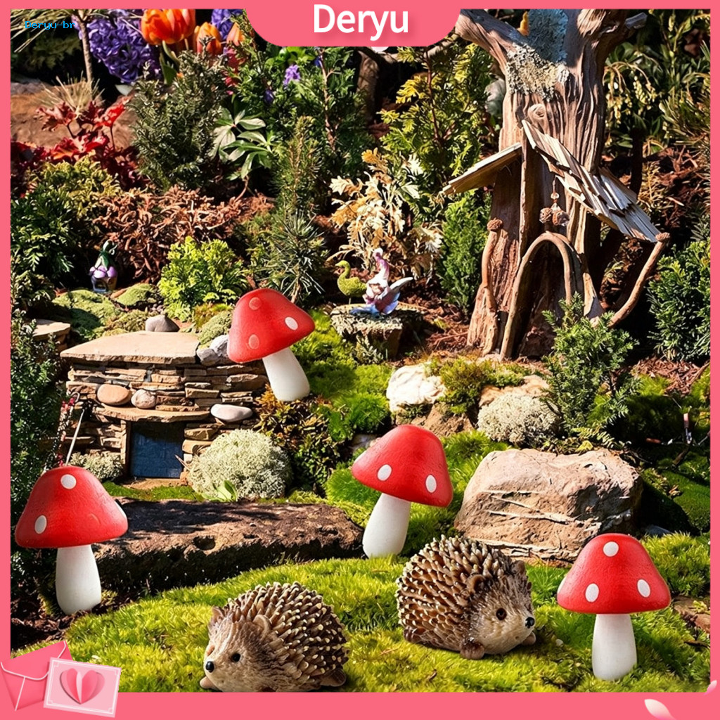 Outdoor Miniature Scenery Hedgehog Figurines and Mushroom Garden Ornaments for Moss Terrariums Fairy Decor Potted Plant