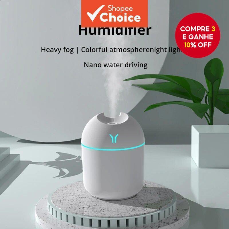 Mini Umidificador De Ar Ultrassônico Branco 250ML , Luz USB , Difusor De Óleo Essencial , Purificador De Carro , Aroma ,