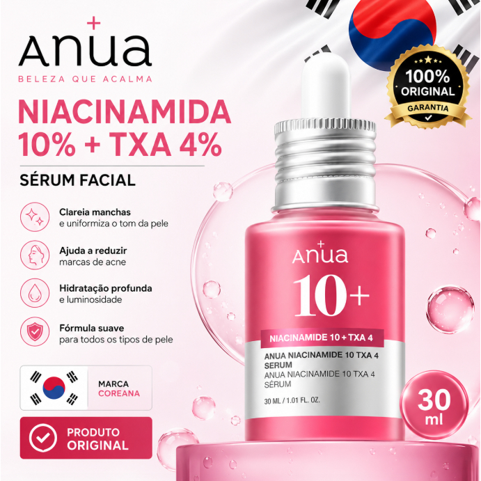 Sérum ANUA Niacinamida 10% +TXA 4% - Clareia Manchas de Acne e Melasma Uniformiza o Tom da Pele 30ml