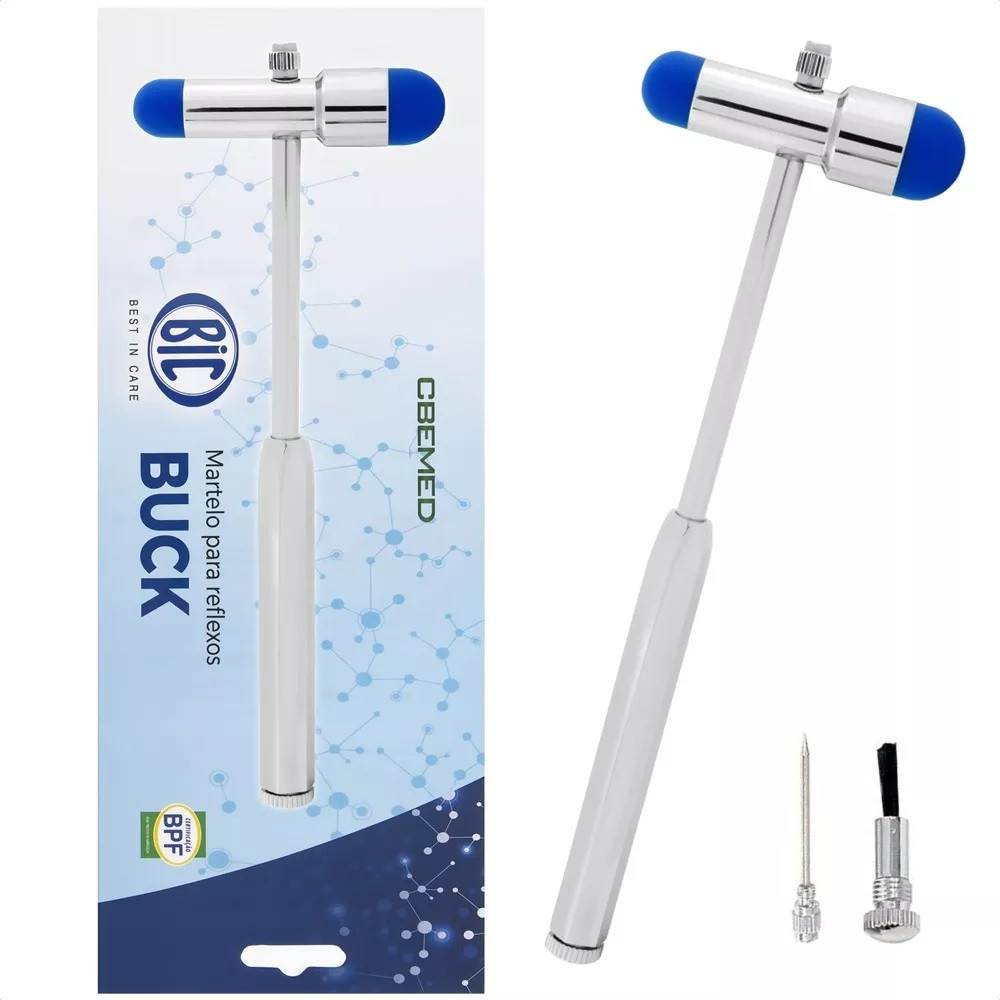 Martelo de Reflexo Buck BIC Completo com Pincel e Agulha para Testes Neurológicos