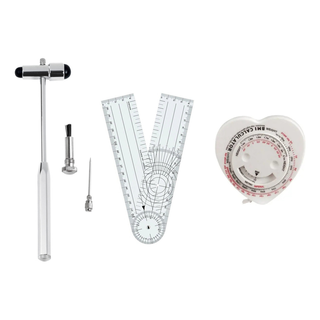 Martelo Buck BIC Para Reflexos + Goniometro Grande De PVC 20cm + Trena Antropométrica Coração