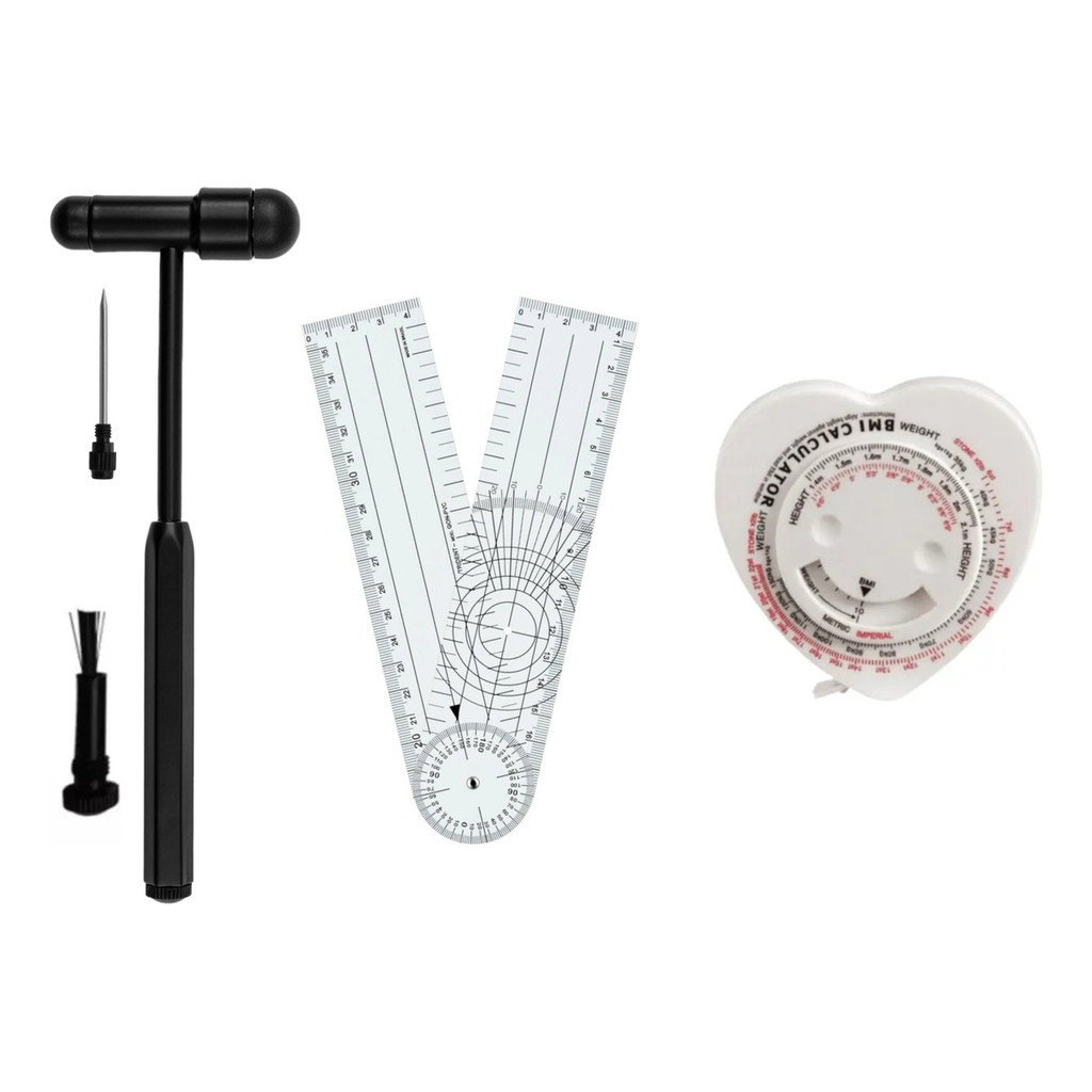 Martelo Buck BIC Para Exame De Reflexos + Goniometro De PVC 20cm + Trena Coração Antropométrica