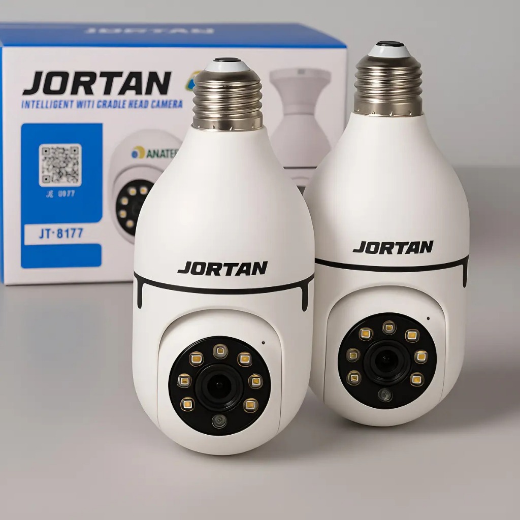 Kit 2 Câmeras Lâmpada WiFi 360° JT-8177 Espiã Visão Noturna Monitoramento Residencial