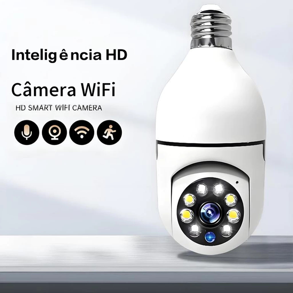 Câmera IP Wifi Giratória 360° Lâmpada - Prova D'água Externa para Segurança Residencial G4