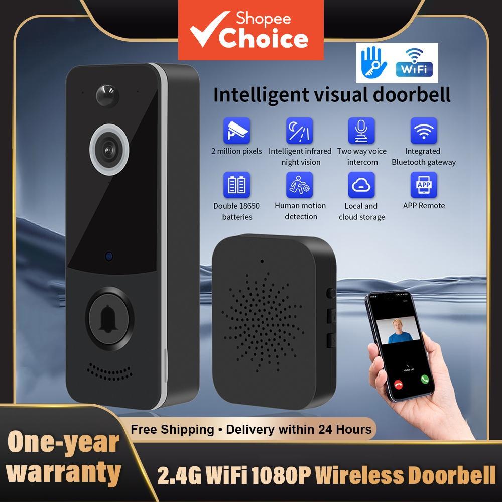 Câmera de Campainha de Vídeo WiFi 2.4GHz com Intercomunicação Visual 1080p para Segurança de Entrada Residencial
