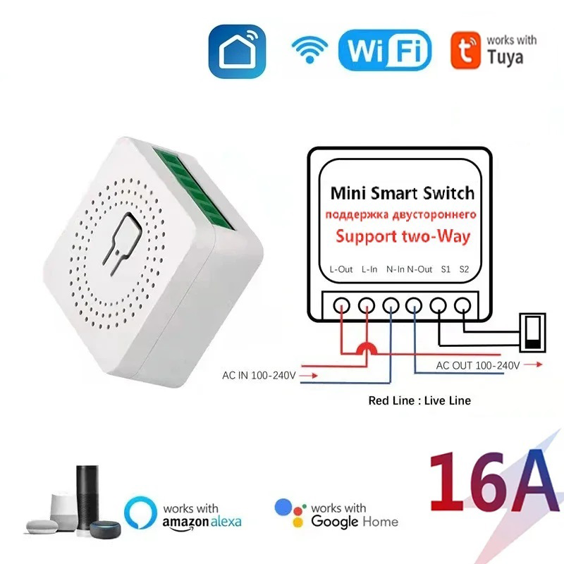 Interruptor WiFi Mini 16A AXUS, Automação Residencial Inteligente 2 Vias, Controle Remoto e Temporizador, Compatível com