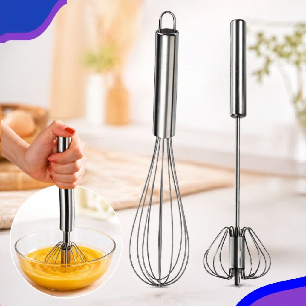 Batedor Fue Semi Automático Kit 2 Pça Ovos Molhos Bolo Utensílios Cozinha Confeitaria Fouet Aço Inox