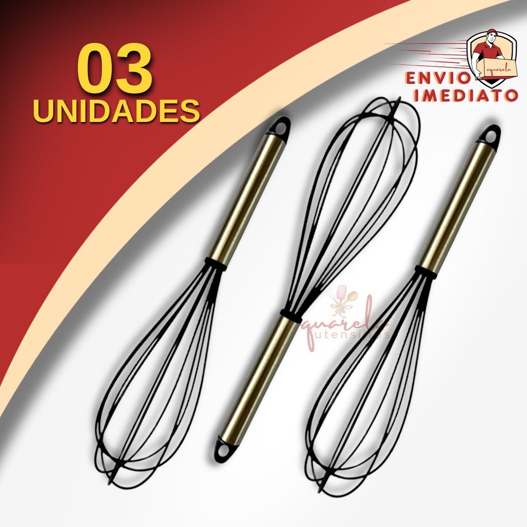 Fue Fouet Batedor de Claras Ovo de Silicone Cabo em Aço Inox para Cozinha Confeitaria 30cm Até 5 un.