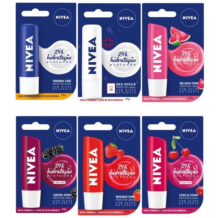 KIT 3 UnIdades Protetor Hidratante Labial: Amora, Morango, Melancia, Original (Escolha o Seu)