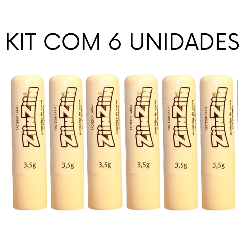 KIT 6 Manteiga de Cacau c/ Própolis ZiinZiin Protetor Labial