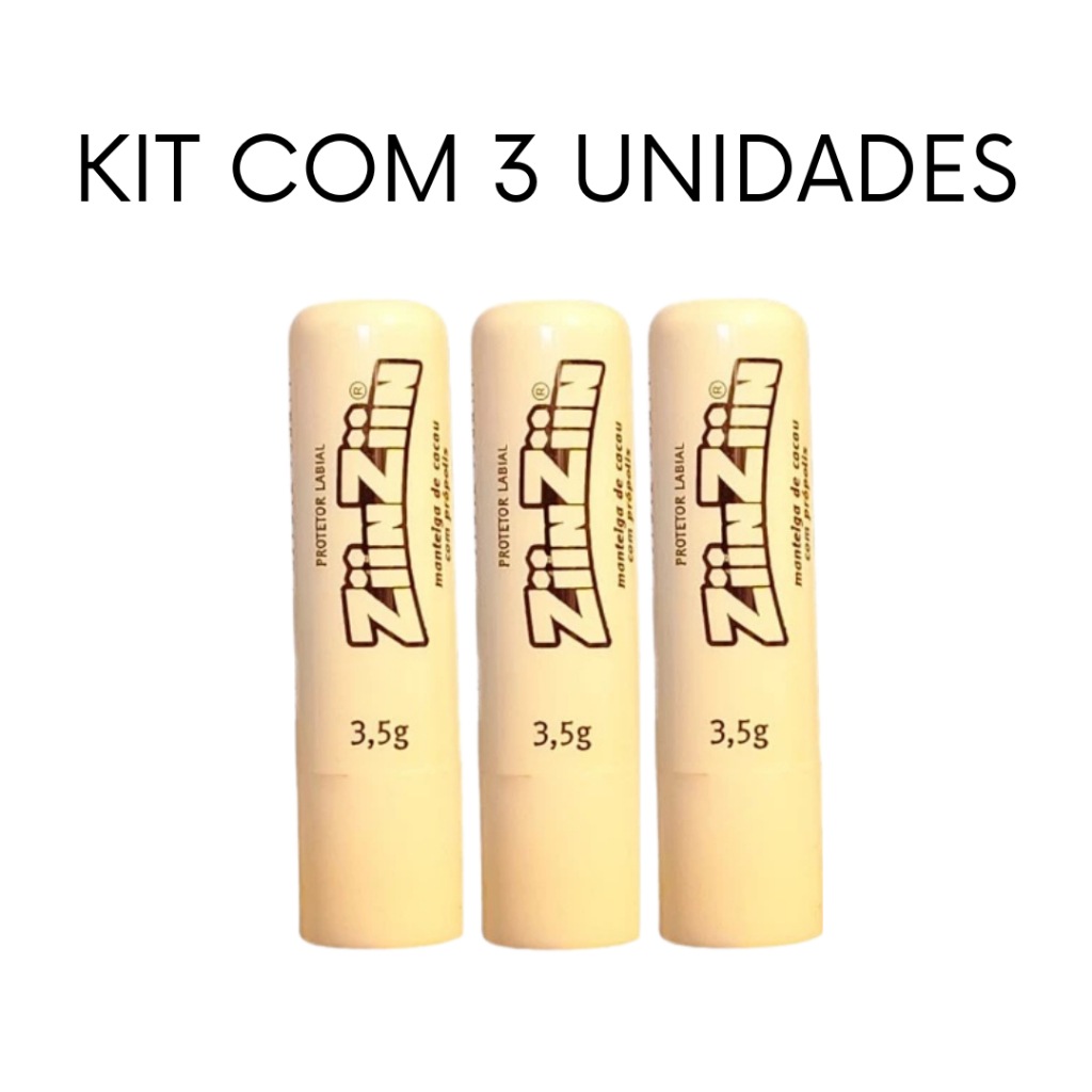 KIT 3 Manteiga de Cacau c/ Própolis ZiinZiin Protetor Labial
