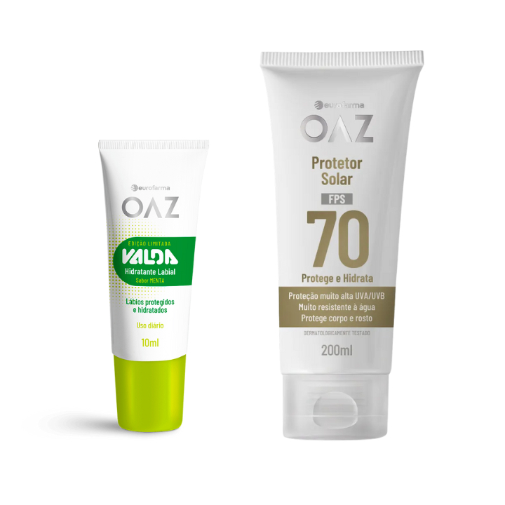 Kit OAZ Eurofarma – Protetor Solar FPS 70/60/50 (200ml) + Hidratante Labial Valda Menta – Proteção