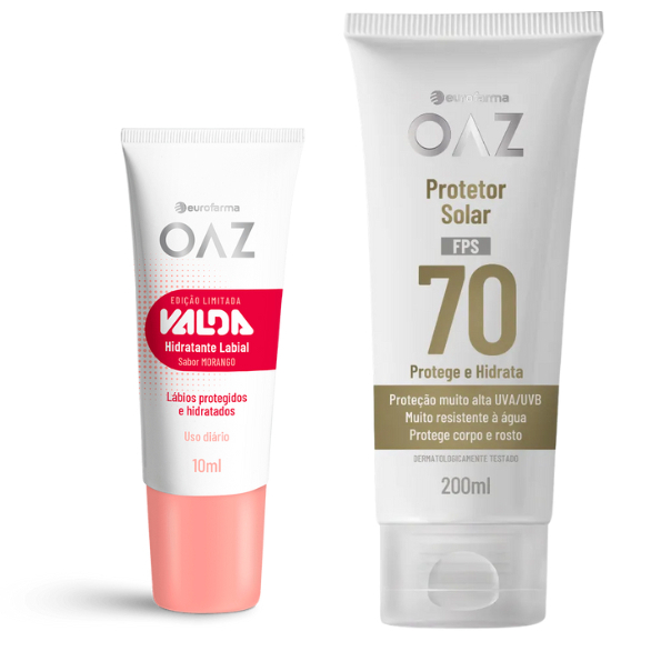 Kit OAZ Eurofarma – Protetor Solar FPS 70/60/50 (200ml) + Hidratante Labial Valda Morango – Proteção