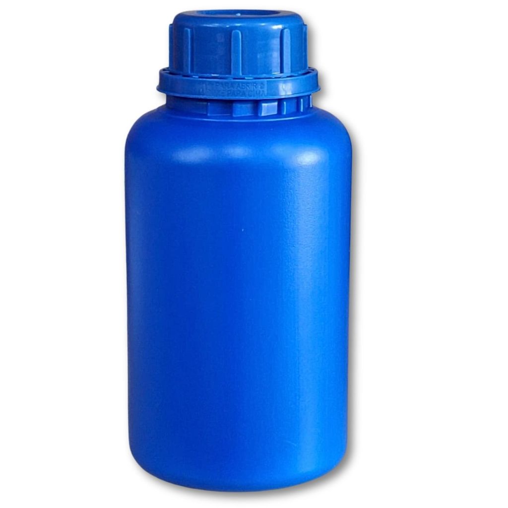 KIT  FRASCOS 500ml REDONDO COR AZUL  C/ T. AZUL  - PEAD P/ AGRO, QUÍMICO, TINTAS, INSUMOS, LIMPEZA, ESSÊNCIAS, RESINAS