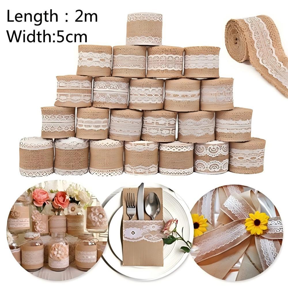 Rustic burlap lace ribbon, 2 meters x 5 centimeters, vintage decoration for wedding party setups, crafts, and home decor