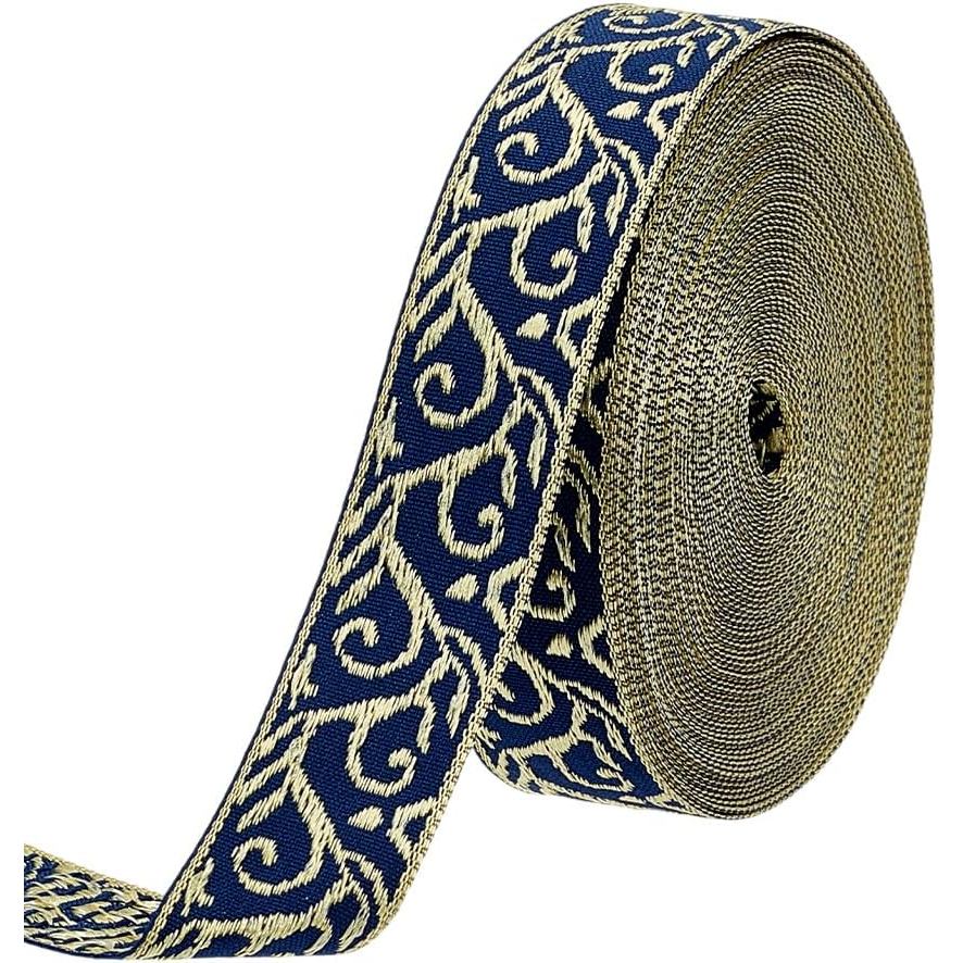 PH PandaHall 10 Yards Jacquard Ribbon 3/4 inch Blue Embroidery Jacquard Trim Ethnic Woven Trim Vintage Floral Ribbon for